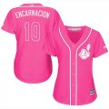 Wholesale Cheap Indians #10 Edwin Encarnacion Pink Fashion Women's Stitched MLB Jersey