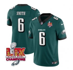 Cheap Men\'s Philadelphia Eagles #6 DeVonta Smith Green 2025 Eagles Logo Super Bowl LIX Patch New F.U.S.E. Vapor Limited Football Stitched Jersey