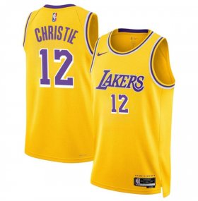 Men\'s Los Angeles Lakers #12 Max Christie Yellow 2024 Icon Edition Stitched Basketball Jersey