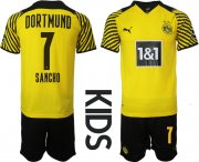 Wholesale Cheap Youth 2021-2022 Club Borussia Dortmund home yellow 7 Soccer Jersey