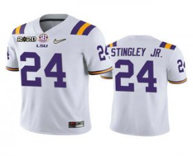 Wholesale Cheap Men\'s LSU Tigers #24 Derek Stingley Jr. White 2020 National Championship Game Jersey