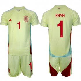 Men\'s Spain Team #1 David Raya 2024-25 Yellow Away Soccer Jersey Suit