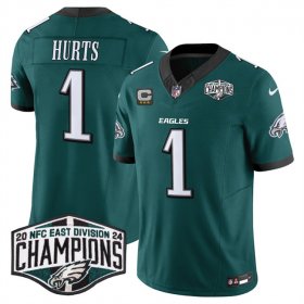 Cheap Men\'s Philadelphia Eagles #1 Jalen Hurts Green 2024 New NFC East Champions With 3-Star C Patch F.U.S.E. Vapor Untouchable Limited Stitched Football Jersey