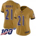 Wholesale Cheap Nike Ravens #21 Mark Ingram II Gold Women's Stitched NFL Limited Inverted Legend 100th Season Jersey