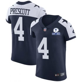 Wholesale Cheap Nike Cowboys #4 Dak Prescott Navy Blue Thanksgiving Men\'s Stitched With Established In 1960 Patch NFL Vapor Untouchable Throwback Elite Jersey