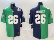 Cheap Men's Philadelphia Eagles #26 Saquon Barkley Green & Navy Split 2025 Super Bowl LIX Patch Vapor Untouchable Limited Football Stitched Jersey