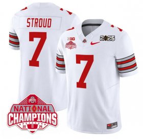 Cheap Men\'s Ohio State Buckeyes #7 C.J. Stroud White 2025 CFP Final With National Champions Patch F.U.S.E. Vapor Limited Stitched Football Jersey