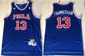 Wholesale Cheap 76ers 13 Wilt Chamberlain Blue Hardwood Classics Mesh Jersey