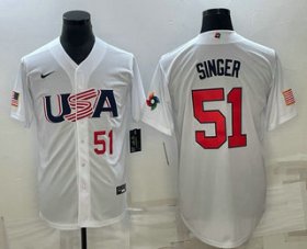 Cheap Men\'s USA Baseball #51 Brady Singer Number 2023 White World Baseball Classic Stitched Jersey