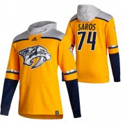 Wholesale Cheap Nashville Predators #74 Juuse Saros Adidas Reverse Retro Pullover Hoodie Gold