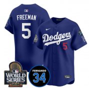 Cheap Men's Los Angeles Dodgers #5 Freddie Freeman Royal 2024 World Series With Fernando Memorial Patch Limited Stitched Baseball Jersey