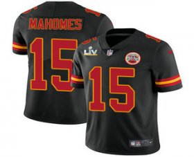 Wholesale Cheap Men\'s Kansas City Chiefs #15 Patrick Mahomes Black 2021 Super Bowl LV Vapor Untouchable Stitched Nike Limited NFL Jersey