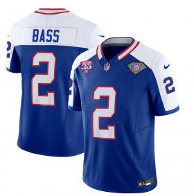 Wholesale Cheap Men\'s Buffalo Bills #2 Tyler Bass Blue White 2023 F.U.S.E. 75th Anniversary Throwback Vapor Untouchable Limited Football Stitched Jersey