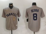 Cheap Men's New York Yankees #8 Yogi Berra Grey Throwback Stitched Cool Base Nike Jerseys