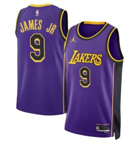 Cheap Men\'s Los Angeles Lakers #9 Bronny James Jr. Purple 2024 Draft Statement Edition Stitched Basketball Jersey