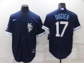 Wholesale Cheap Men\'s Kansas City Royals #17 Hunter Dozier 2022 Navy Blue City Connect Cool Base Stitched Jersey