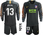 Wholesale Cheap Atletico Madrid #13 Oblak Black Goalkeeper Long Sleeves Kid Soccer Club Jersey