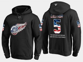 Wholesale Cheap Red Wings #5 Nicklas Lidstrom NHL Banner Wave Usa Flag Black Hoodie