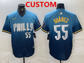 Men\'s Philadelphia Phillies Custom Blue 2024 City Player Number Cool Base Jersey