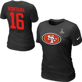 Wholesale Cheap Women\'s Nike San Francisco 49ers #16 Joe Montana Name & Number Super Bowl XLVII T-Shirt Black