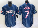 Wholesale Cheap Men's Mexico Baseball #7 Julio Urias Navy Blue Pinstripe 2020 World Series Cool Base Nike Jersey 1