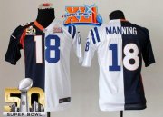 Wholesale Cheap Nike Colts #18 Peyton Manning Blue/White Super Bowl XLI & Super Bowl 50 Youth Stitched NFL Elite Split Broncos Jersey