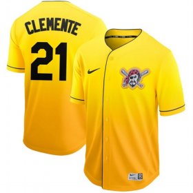 Wholesale Cheap Nike Pirates #21 Roberto Clemente Gold Fade Authentic Stitched MLB Jersey