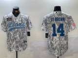 Cheap Men's Detroit Lions #14 Amon-Ra St. Brown 2024 Arctic Camo Salute To Service Stitched Baseball Jersey