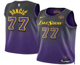 Men\'s Los Angeles Lakers #77 Luka Doncic Purple 2025 City Edition Swingman Sponsor Stitched Jersey