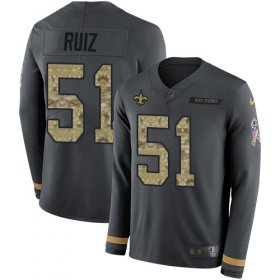 Wholesale Cheap Nike Saints #51 Cesar Ruiz Anthracite Salute to Service Youth Stitched NFL Limited Therma Long Sleeve Jersey