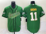 Wholesale Cheap Men's Philadelphia Eagles #11 A. J. Brown Green Gold Cool Base Baseball Stitched Jersey