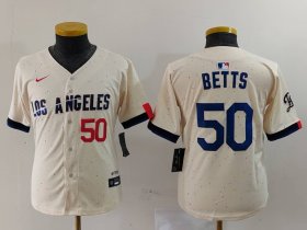 Cheap Youth Los Angeles Dodgers #50 Mookie Betts Number Cream 2024 City Connect Limited Stitched Jersey