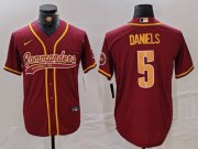 Cheap Men's Washington Commanders #5 Jayden Daniels Burgundy With Patch Cool Base Stitched Baseball Jersey