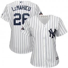 Wholesale Cheap New York Yankees #26 DJ LeMahieu Majestic Women\'s 2019 Postseason Official Cool Base Player Jersey White Navy