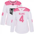 Wholesale Cheap Adidas Kings #4 Rob Blake White/Pink Authentic Fashion Women's Stitched NHL Jersey