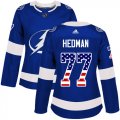 Wholesale Cheap Adidas Lightning #77 Victor Hedman Blue Home Authentic USA Flag Women's Stitched NHL Jersey