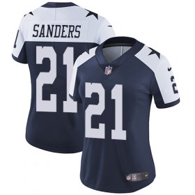 Wholesale Cheap Nike Cowboys #21 Deion Sanders Navy Blue Thanksgiving Women\'s Stitched NFL Vapor Untouchable Limited Throwback Jersey