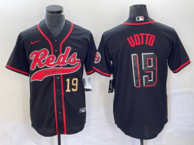 Wholesale Cheap Men\'s Cincinnati Reds #19 Joey Votto Number Black 2023 City Connect Cool Base Stitched Jerseys