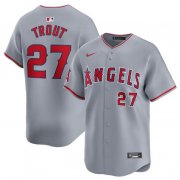 Cheap Men's Los Angeles Angels #27 Mike Trout Gray Away Limited Baseball Stitched Jersey