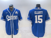 Men's Dallas Cowboys #15 Ezekiel Elliott Light Blue With 1960 Patch Cool Base Stitched Baseball Jersey