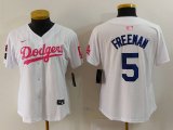 Cheap Women's Los Angeles Dodgers #5 Freddie Freeman White Pink With Patch Limited Stitched Jersey