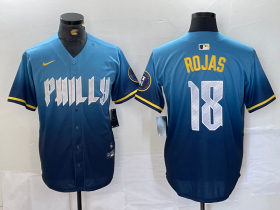 Cheap Men\'s Philadelphia Phillies #18 Johan Rojas Blue 2024 City Connect Limited Stitched Jersey