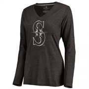 Wholesale Cheap Women's Seattle Mariners Platinum Collection Long Sleeve V-Neck Tri-Blend T-Shirt Black