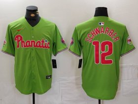 Men\'s Philadelphia Phillies #12 Kyle Schwarber Green With Patch Stitched Cool Base Nike Jersey