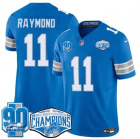 Cheap Men\'s Detroit Lions #11 Kalif Raymond Blue 2024 NFC North Champions 90th Anniversary Patch F.U.S.E. Vapor Limited Stitched Jersey