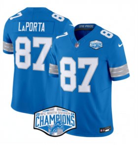 Cheap Men\'s Detroit Lions #87 Sam LaPorta Blue 2024 NFC North Champions F.U.S.E. Vapor Limited Stitched Jersey