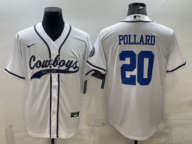 Wholesale Cheap Men\'s Dallas Cowboys #20 Tony Pollard White With Patch Cool Base Stitched Baseball Jersey