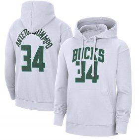 Wholesale Cheap Men\'s Milwaukee Bucks #34 Giannis Antetokounmpo White Pullover Hoodie