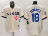 Cheap Men's Los Angeles Dodgers #18 Yoshinobu Yamamoto Number Cream 2024 City Connect Limited Stitched Jerseys