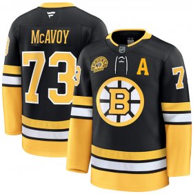 Cheap Men\'s Boston Bruins #73 Charlie McAvoy Black 100th Anniversary With Patch Stitched Hockey Jersey